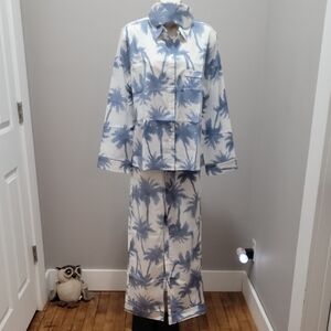Victoria's Secret The Cotton Mayfair PJ Set Blue & White Palm Tree Print Sz S